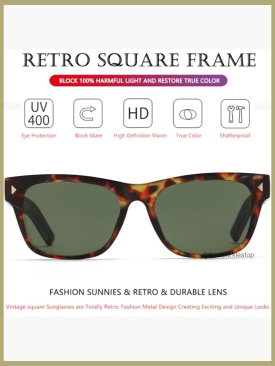 Retro Square Sunglasses Classic Thick Frame UV Protection Unisex Shades main image 6
